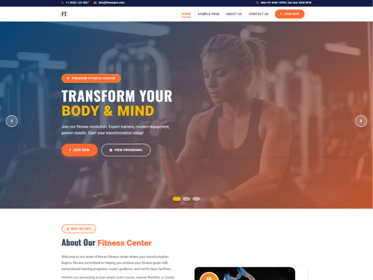 Free Gym Fitness WordPress Theme