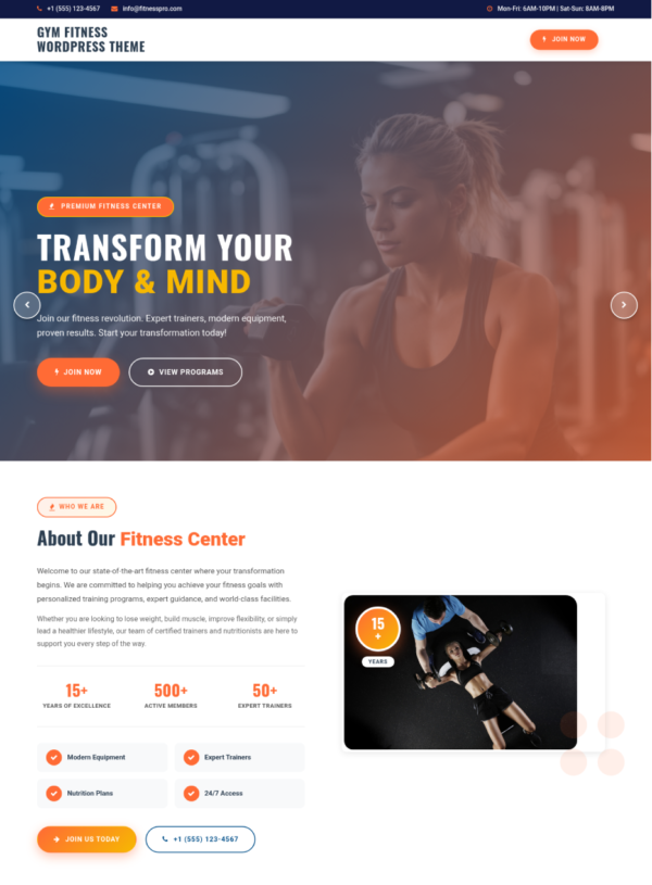 Premium Gym Fitness WordPress Theme