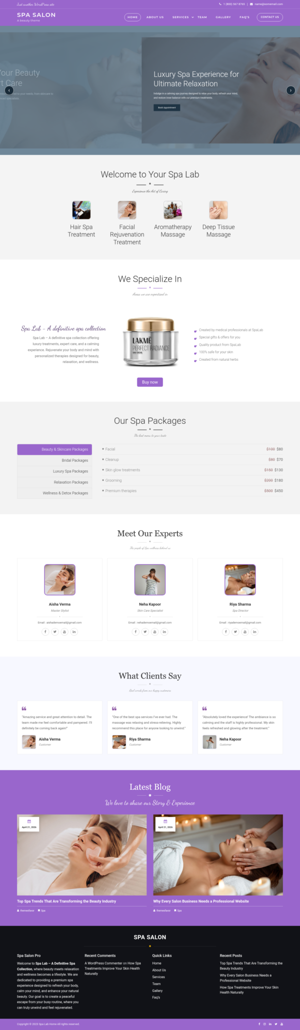 Premium Spa Salon WordPress Theme